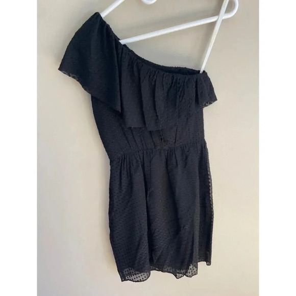 Shoshanna Black Ruffled One Shoulder Textured Polka Dot Mini Dress Size 0 NWT - Picture 7 of 13
